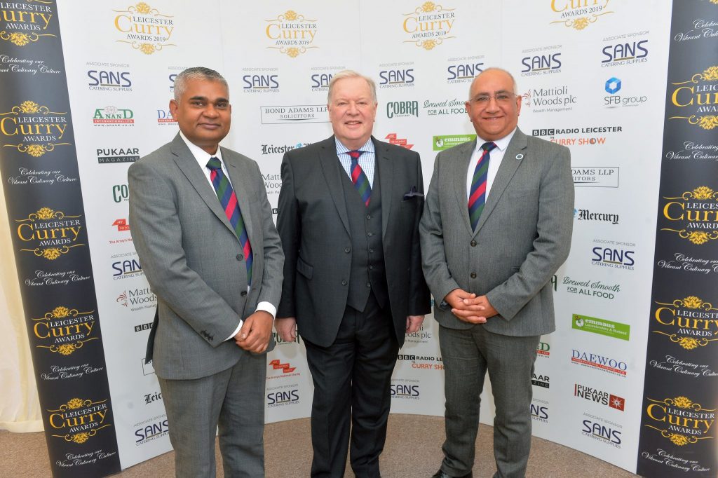 Left to Right: Romail Gulzar, Founder of the Leicester Curry Awards, Lieutenant Colonel David Young, ABF The Soldiers’ Charity Chairman and The Lord-Lieutenant of Leicestershire, Mr Mike Kapur OBE. Image Credit: Pukaar News